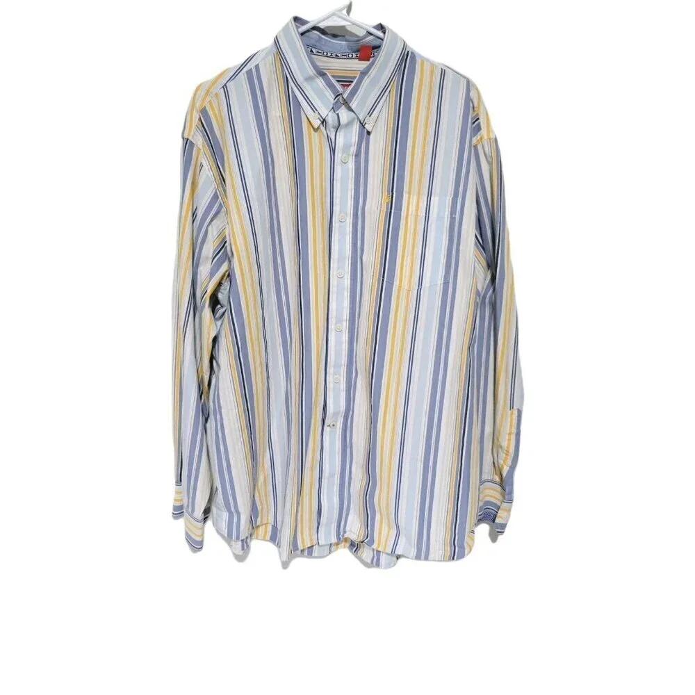 Izod Button Down Shirt XL Mens Long Sleeve Blue Yellow Striped